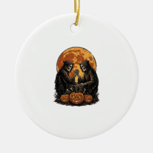Vintage-Sensenmann Halloween-Kürbis-Vektor-Desi Keramik Ornament