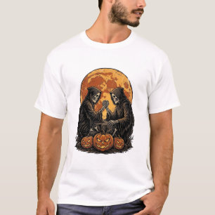 Vintage-Sensenmann Halloween-Kürbis-Vektor-Desi T-Shirt