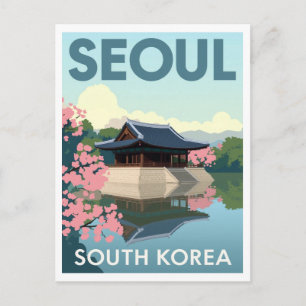 Vintage Seoul-Palast und Blüten Postkarte