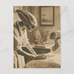 Vintage-Sepia-Aliens Postkarte