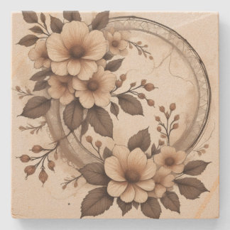 Vintage Sepia Blumen Elegante Rustikale Spitze Hoc Steinuntersetzer