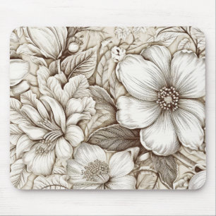 Vintage-Sepia-Blumensticherei Elfenbein Mousepad