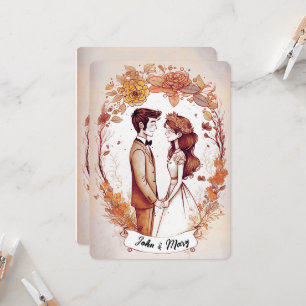 Vintage Sepia Bride and Groom Illustration Einladung