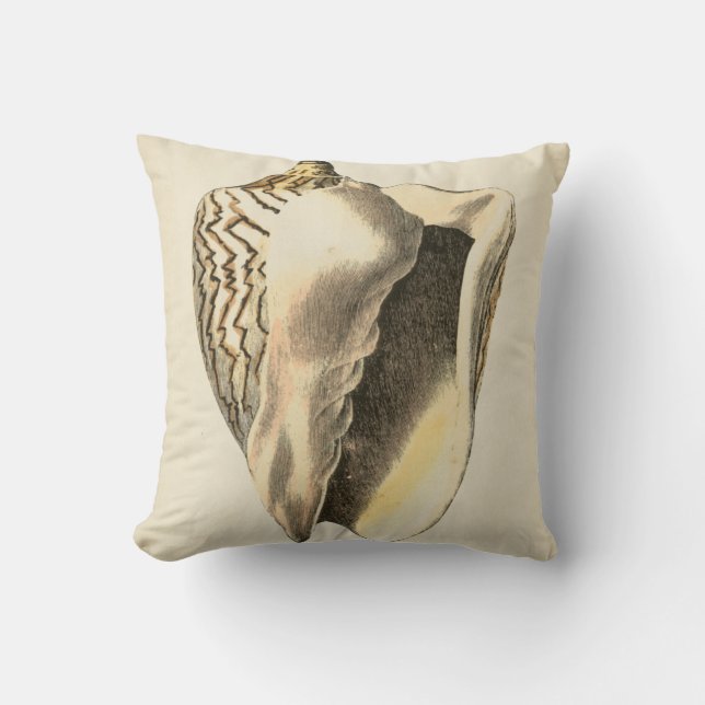Vintage Sepia Conch-Muschel Kissen (Vorderseite)
