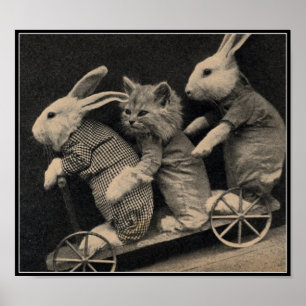 Vintage Sepia-Häschen u. Poster