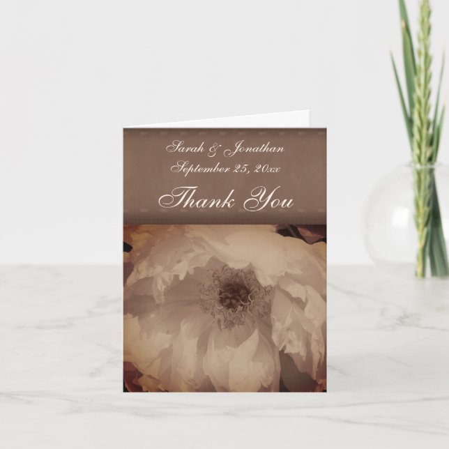 Vintage Sepia Peony Personalisierte Blumenhochzeit Dankeskarte (Vorderseite)