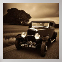 Vintage Sepia Scene 1930s car 2 Poster