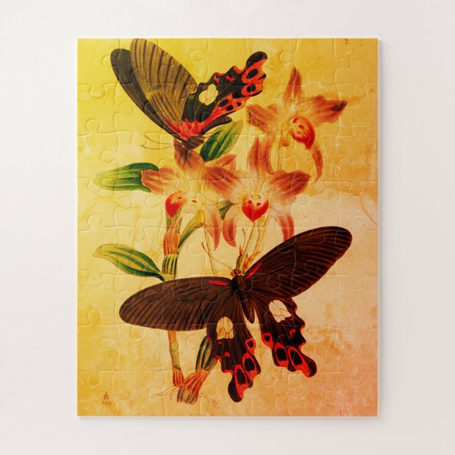 Vintage Sepia-Schmetterlinge auf einer Blume Puzzl (Vertikal)