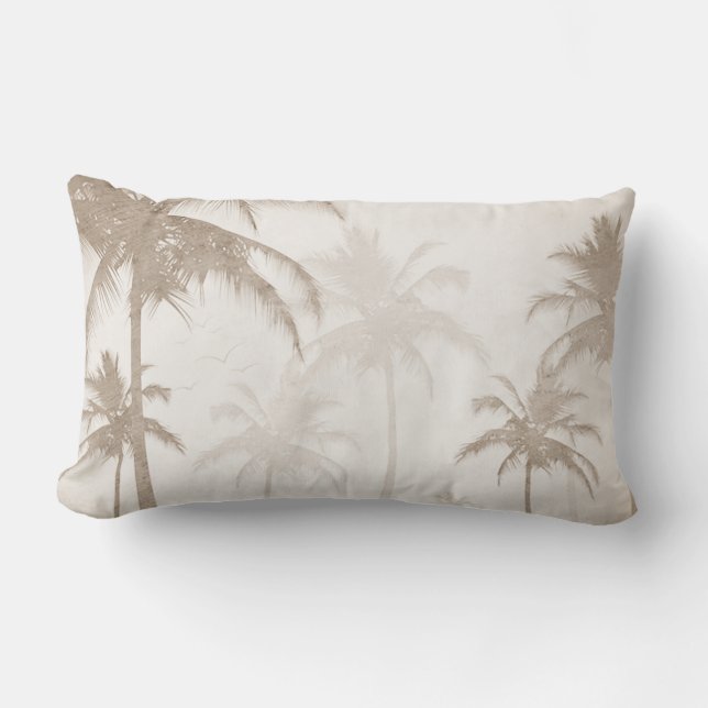 Vintage Sepia Tropical Palms Birds Lendenkissen (Vorderseite)