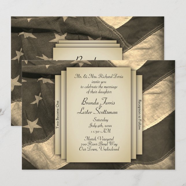 Vintage Sepia USA Flag Hochzeitseinladung Einladung (Vorne/Hinten)
