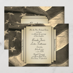 Vintage Sepia USA Flag Hochzeitseinladung Einladung