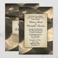 Vintage Sepia USA Flag Hochzeitseinladung
