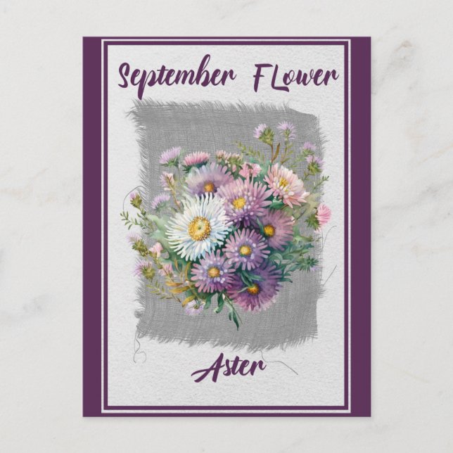 Vintage September Blume Aster Floral Postkarte (Vorderseite)