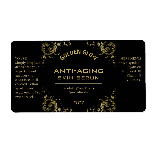 Vintage Serumschilder aus Schwarz und Gold (Vorne)