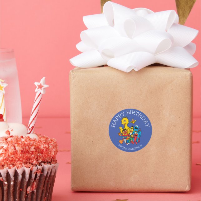 Vintage Sesamstraße | Happy Birthday Gift Tag Runder Aufkleber (Party)