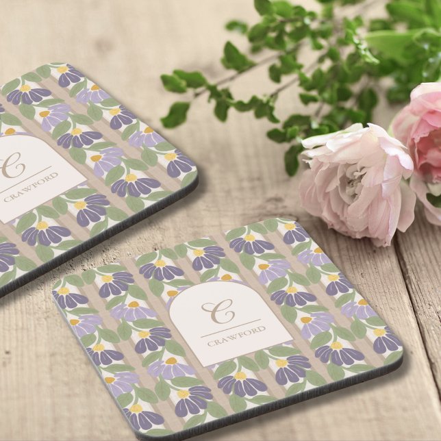 Vintage-Set Untersetzer Botanisch mit Monogramm (Monogrammed Floral Coaster By Blissful Learning)