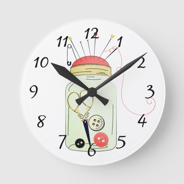 Vintage sewing kit runde wanduhr (Vorderseite)