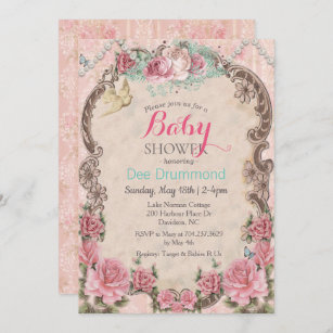 Vintage Shabby Chic-Baby-Duschen-Blumeneinladung Einladung