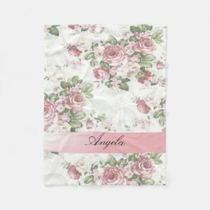 Vintage Shabby Chic Blumen - Personalisiert Fleecedecke
