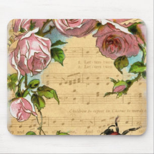 Vintage Shabby Chic-Blumen u. Musik-Collage Mousepad