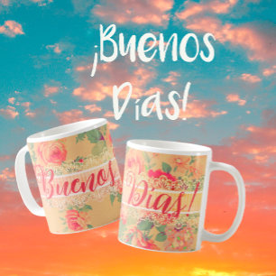Vintage Shabby Chic Floral Buenos Días Kaffeetasse