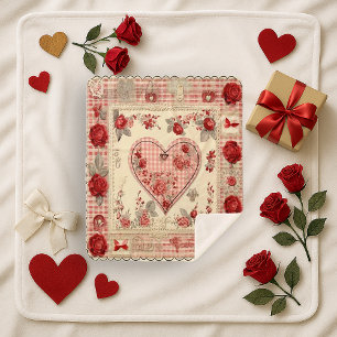 Vintage Shabby Chic Rosenherz Gingham Sherpadecke