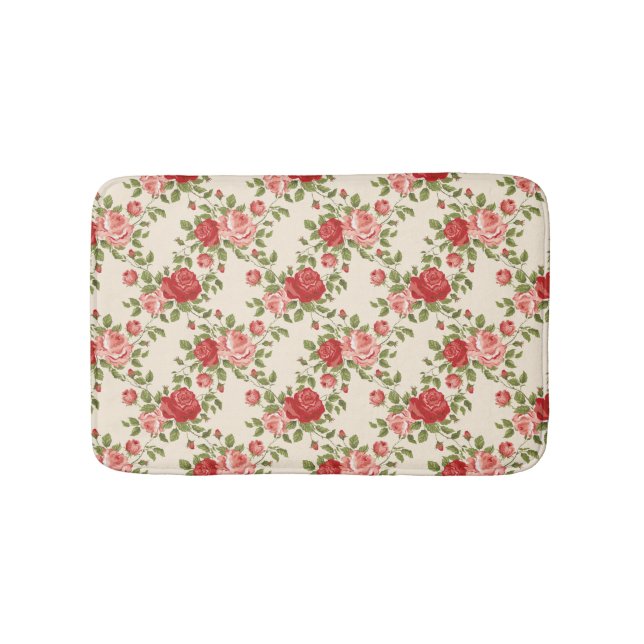 Vintage Shabby Chic Rosenmuster Badematte (Vorderseite)