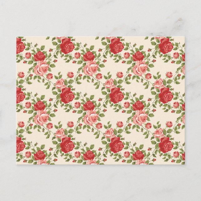 Vintage Shabby Chic Roses Pattern Postkarte (Vorderseite)