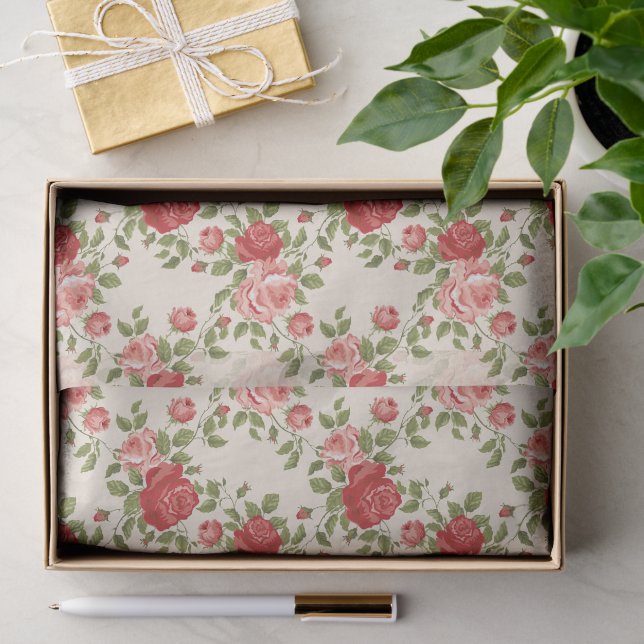 Vintage Shabby Chic Roses Pattern Seidenpapier (Geschenk)