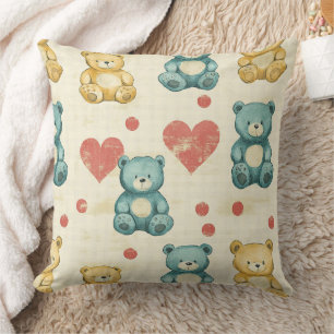 Vintage Shabby Chic Teddy Bär Gingham Muster (1) Kissen