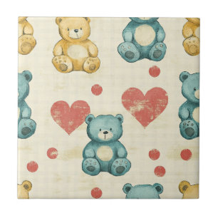 Vintage Shabby Chic Teddybär Gingham-Muster (1) Fliese