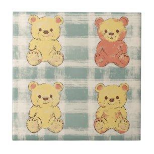 Vintage Shabby Chic Teddybär Gingham-Muster (2) Fliese