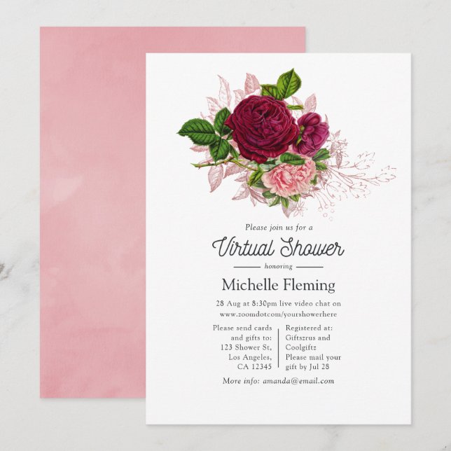 Vintage Shabby-Chic-Virtual-Dusche Einladung (Vorne/Hinten)