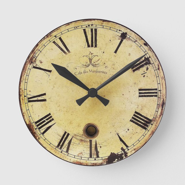 Vintage Shabby Chic-Wandklemme Runde Wanduhr (Vorderseite)