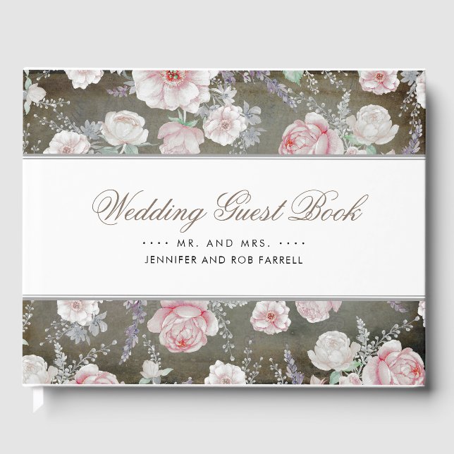 Vintage Shabby-Hochzeit in Weiß und Rosa Gästebuch (Vorderseite)