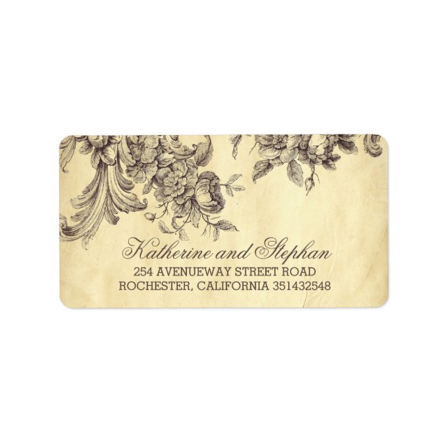 Vintage Shabby und schicke Schnörkel Hochzeit Adressaufkleber (Vorne)