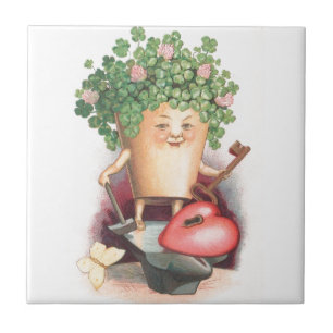 Vintage Shamrock Herz und Schlüssel St Patrick's D Fliese