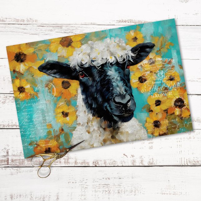 Vintage Sheep Rustic Floral Decoupage  Seidenpapier (Von Creator hochgeladen)