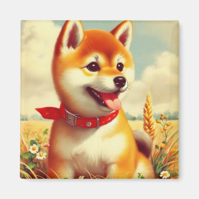 Vintage Shiba Inu Malerei Magnet (Vorne)