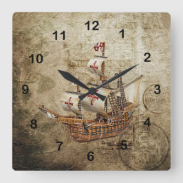 Vintage Ship Design Quadratische Wanduhr