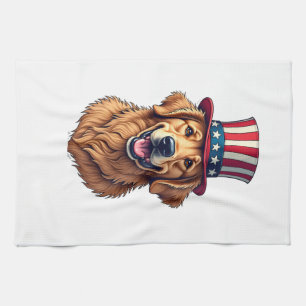 Vintage-Shirt Golden Retriever zum vierten Juli 4 Geschirrtuch
