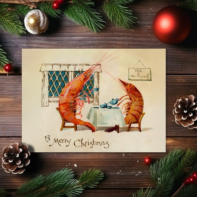 Vintage Shrimp-Weihnachtskarte Feiertagskarte (Von Creator hochgeladen)