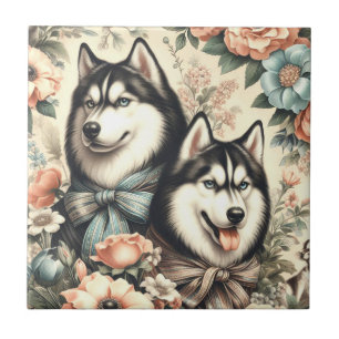 Vintage sibirische Husky-Illustration Fliese