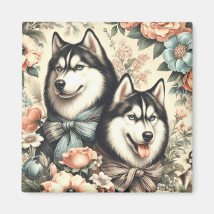 Vintage sibirische Husky-Illustration Magnet