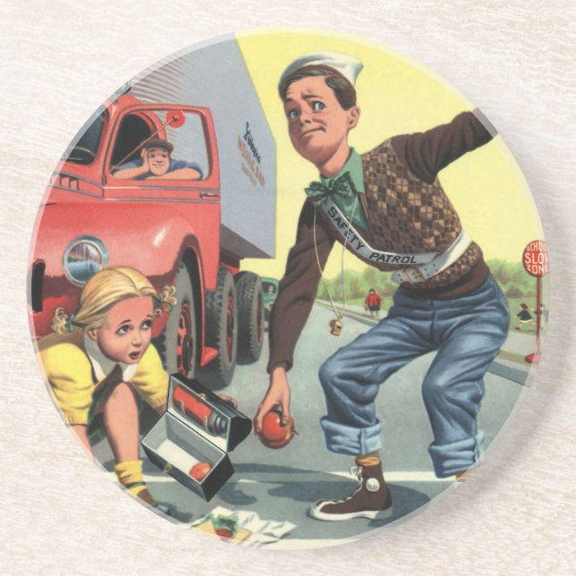 Vintage Sicherheitspatrouille Sandstein Untersetzer (Vorne)