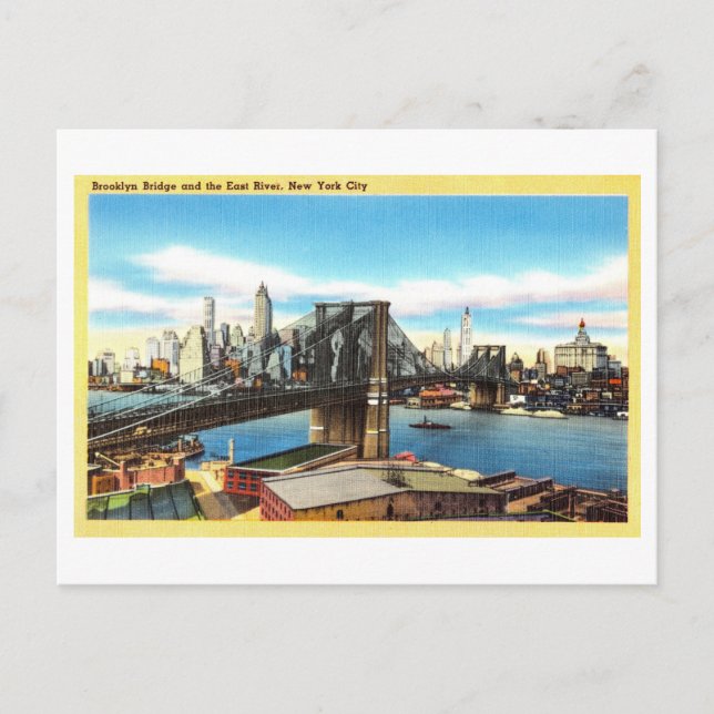 Vintage Sicht auf Brooklyn Bridge & East River Postkarte (Vorderseite)