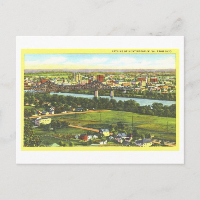 Vintage Sicht auf Huntington, WV, Skyline Postkarte (Vorderseite)