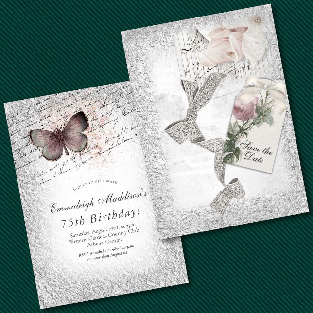 Vintage Silber Elegance Save the Date Geburtstag Einladung (Von Creator hochgeladen)