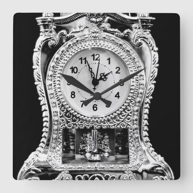 Vintage Silber-Uhr Quadratische Wanduhr (Vorderseite)