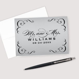 Vintage Silberkalligraphie-Monogramm-Hochzeit Dankeskarte